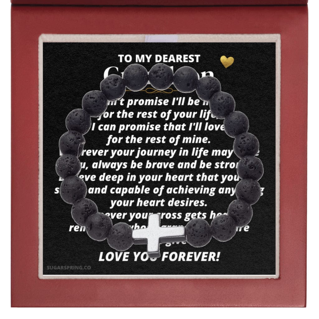 To My Grandson - Volcanic Bead Premium Cross Bracelet Set - SS359
