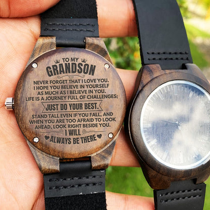 To My Grandson - Premium Engraved Wood Watch - SS480G