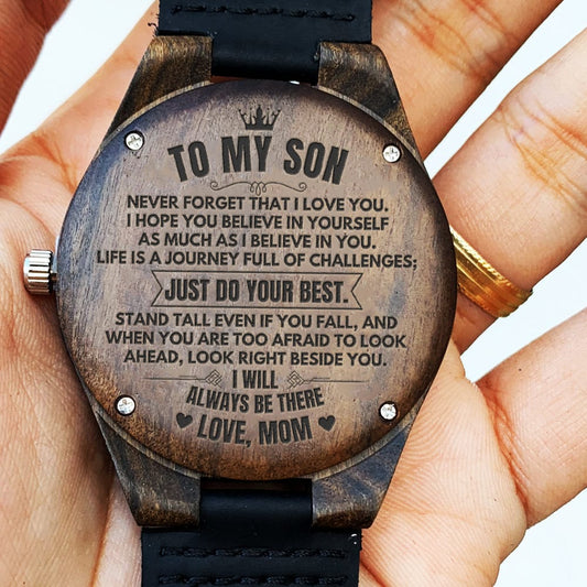 To My Son - Love, Mom - Engraved Wood Watch - SS480