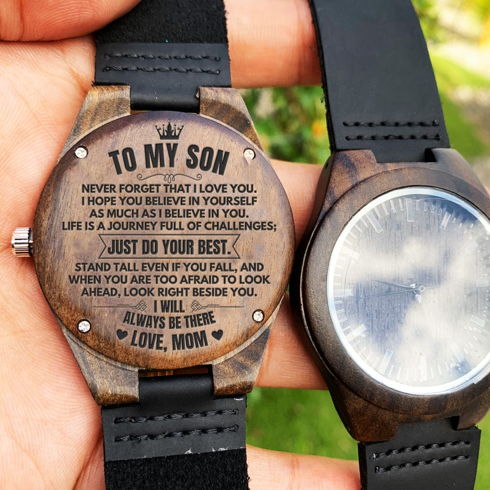 To My Son - Love, Mom - Engraved Wood Watch - SS480