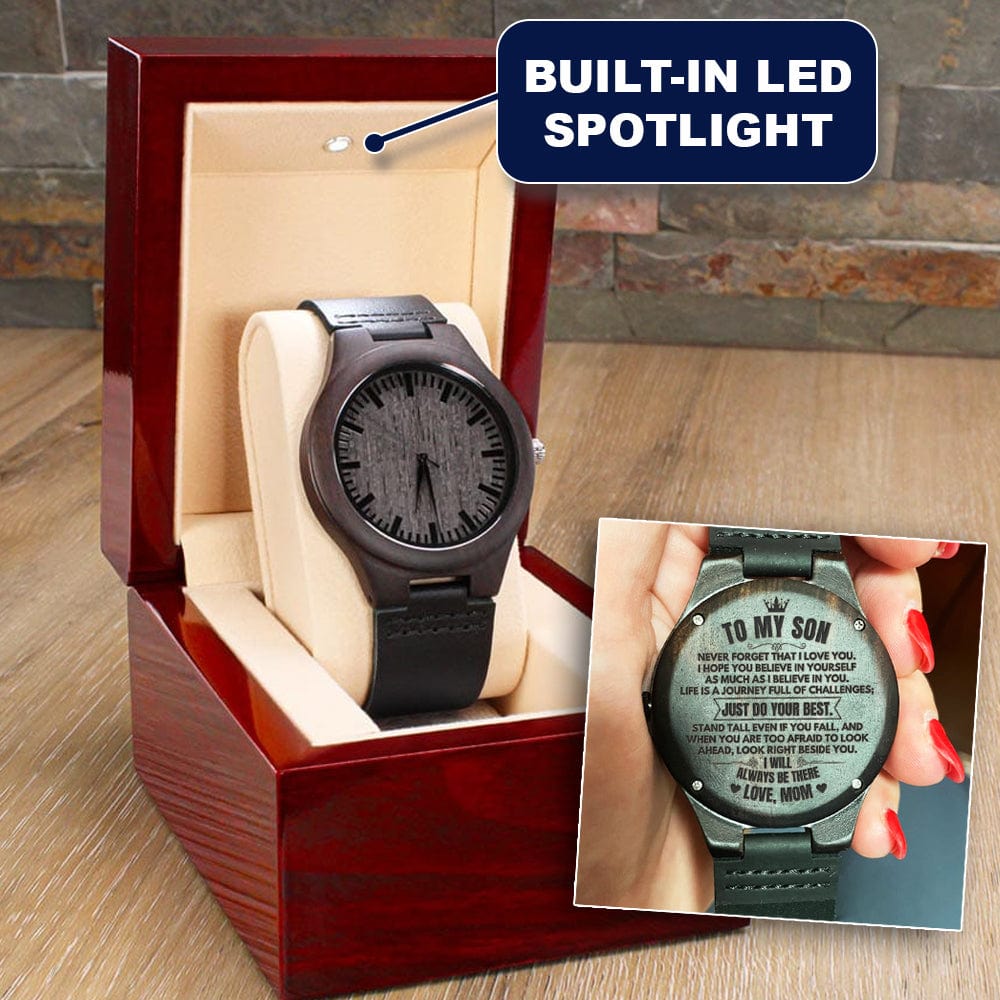 To My Son - Love, Mom - Engraved Wood Watch - SS480