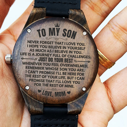 To My Son - Love, Mom - Engraved Wood Watch - SS482