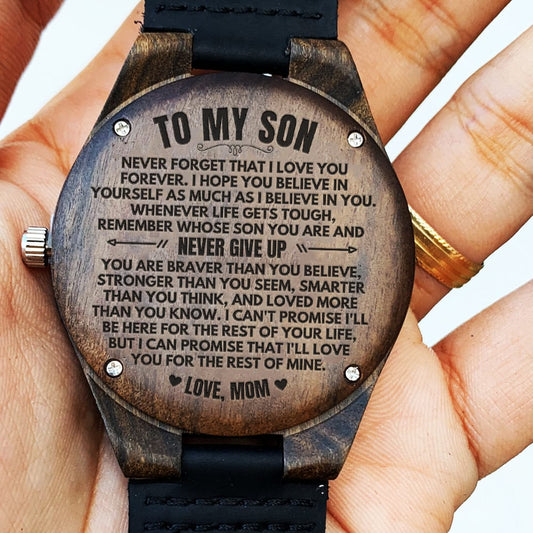 To My Son - Love, Mom - Engraved Wood Watch - SS492